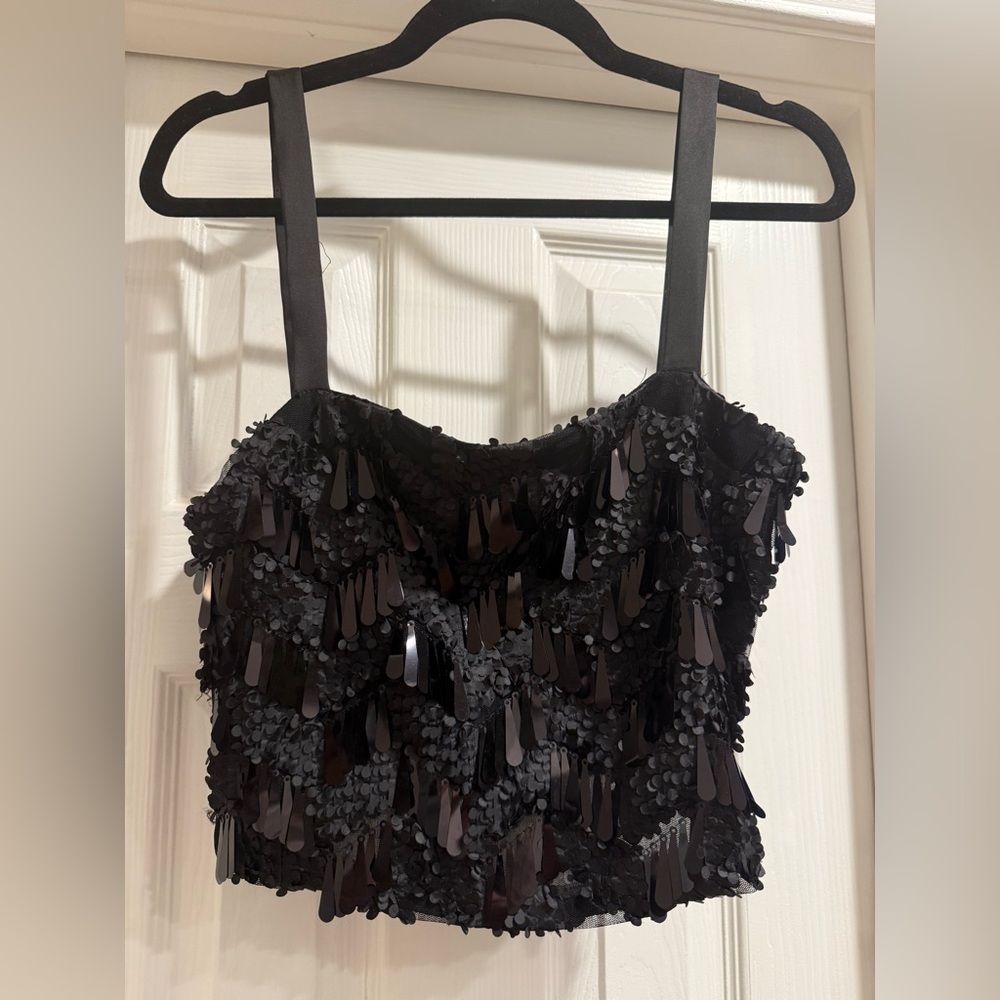 Zara sequined black camisole festive cropped top - Picture 4 of 5